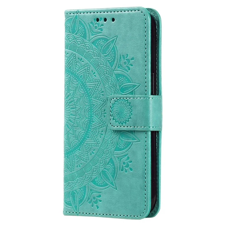 For Xiaomi Redmi Note 14 Pro 4G Stand Case Imprinted Totem PU Leather Wallet Phone Cover - Mint Green