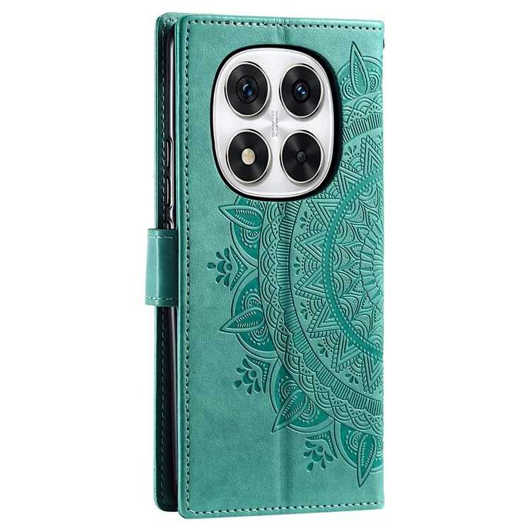 For Xiaomi Redmi Note 14 Pro 4G Stand Case Imprinted Totem PU Leather Wallet Phone Cover - Mint Green