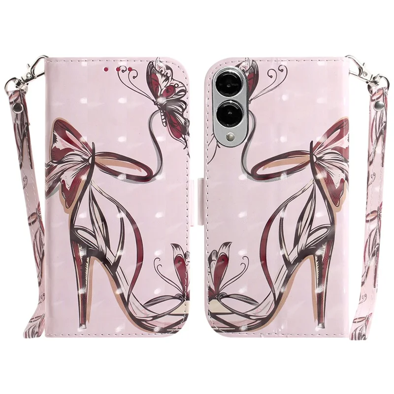 For Samsung Galaxy S25 Edge Case Pattern Printing Leather Wallet Phone Cover with Wrist Strap - Butterfly High Heels