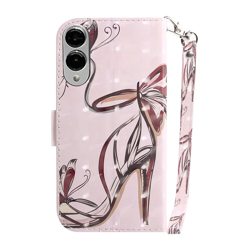 For Samsung Galaxy S25 Edge Case Pattern Printing Leather Wallet Phone Cover with Wrist Strap - Butterfly High Heels