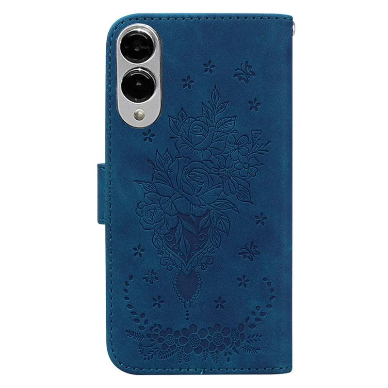Cover per Samsung Galaxy S25 Edge in Pelle PU Portafoglio con Stampa di Farfalla e Fiore - Blu