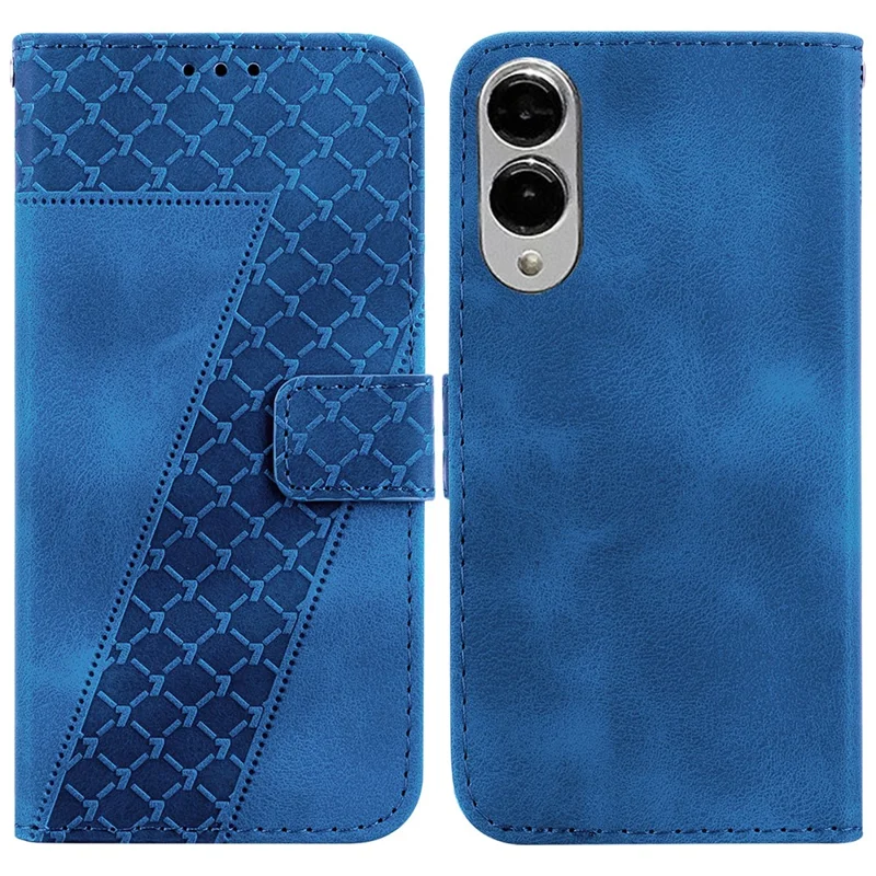 For Samsung Galaxy S25 Edge Stand Case 7-Shaped Pattern Imprint Leather Phone Cover - Dark Blue