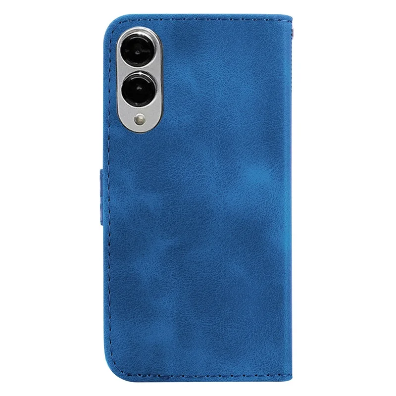 For Samsung Galaxy S25 Edge Stand Case 7-Shaped Pattern Imprint Leather Phone Cover - Dark Blue