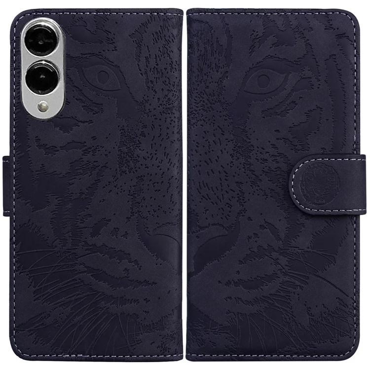 For Samsung Galaxy S25 Edge Case Tiger Imprint Leather Wallet Phone Cover - Black