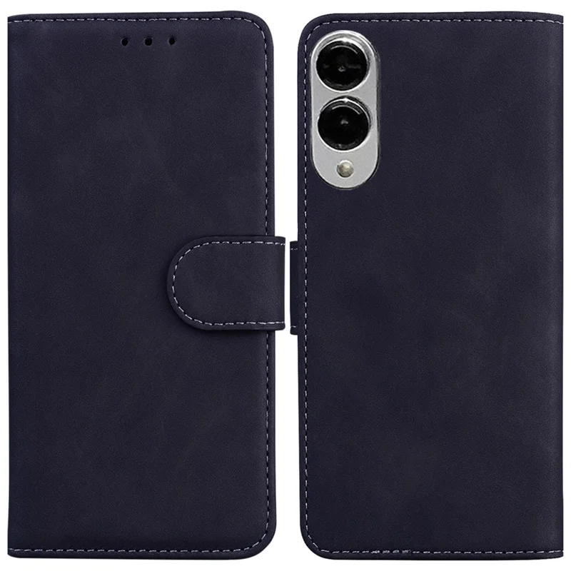 For Samsung Galaxy S25 Edge Case Solid Color Leather Wallet Phone Cover - Black