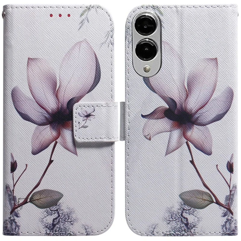 Capa de Carteira para Samsung Galaxy S25 Edge com Estampa Floral em Couro - Flor Rosa