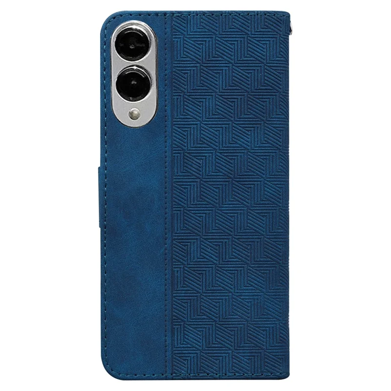 For Samsung Galaxy S25 Edge Case Geometry Pattern Leather Wallet Phone Cover with Wrist Strap - Blue