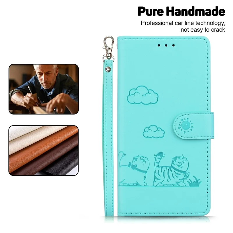 For Samsung Galaxy S25 Edge Case RFID Blocking Kitten Pattern TPU + PU Leather Phone Cover - Green