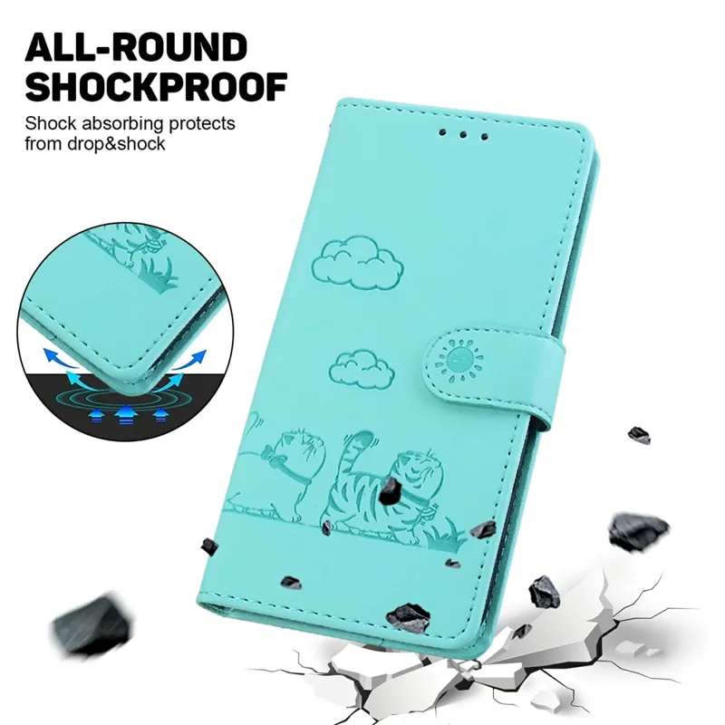 For Samsung Galaxy S25 Edge Case RFID Blocking Kitten Pattern TPU + PU Leather Phone Cover - Green