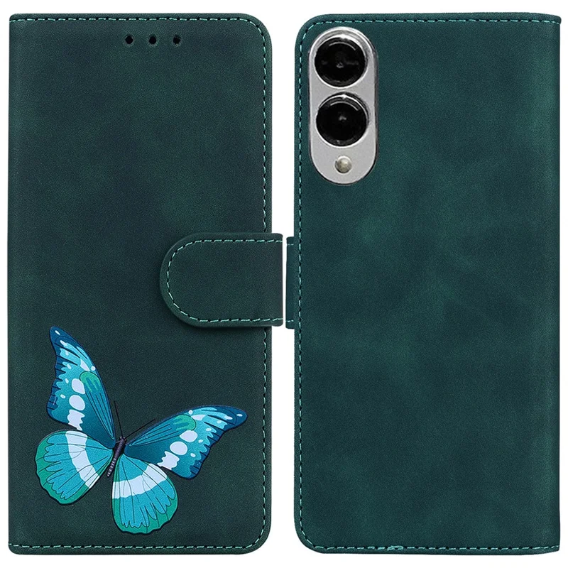 For Samsung Galaxy S25 Edge Stand Case PU Leather Phone Cover Butterfly Printed - Green