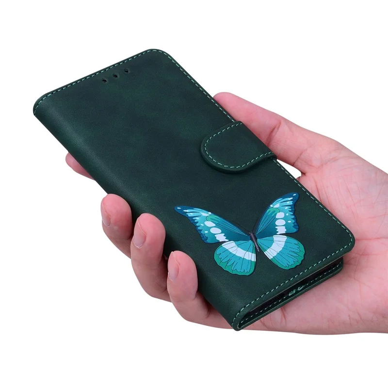 For Samsung Galaxy S25 Edge Stand Case PU Leather Phone Cover Butterfly Printed - Green