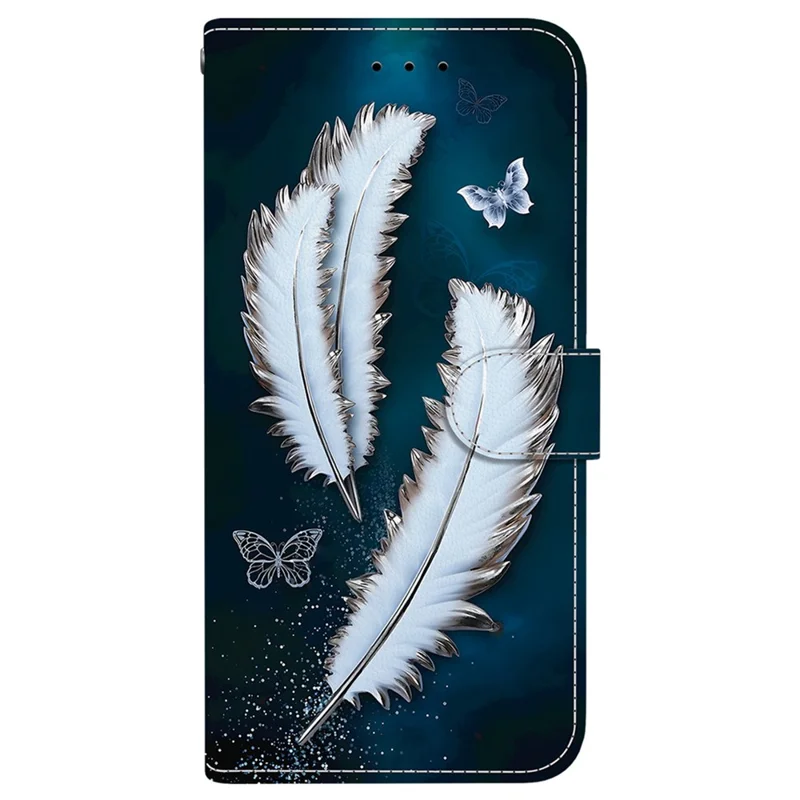 For Samsung Galaxy S25 Edge Case Pattern Printing Anti-Drop Leather Flip Wallet Phone Cover with Lanyard - White Butterfly Feather - 7