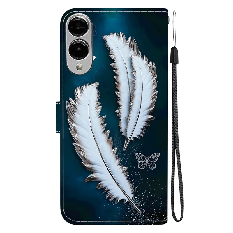 For Samsung Galaxy S25 Edge Case Pattern Printing Anti-Drop Leather Flip Wallet Phone Cover with Lanyard - White Butterfly Feather - 8