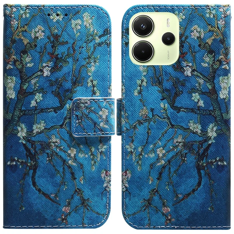 For Xiaomi Redmi Note 14 4G (163.25mm) Wallet Case Pattern Print Leather Phone Cover - Apricot Flowers