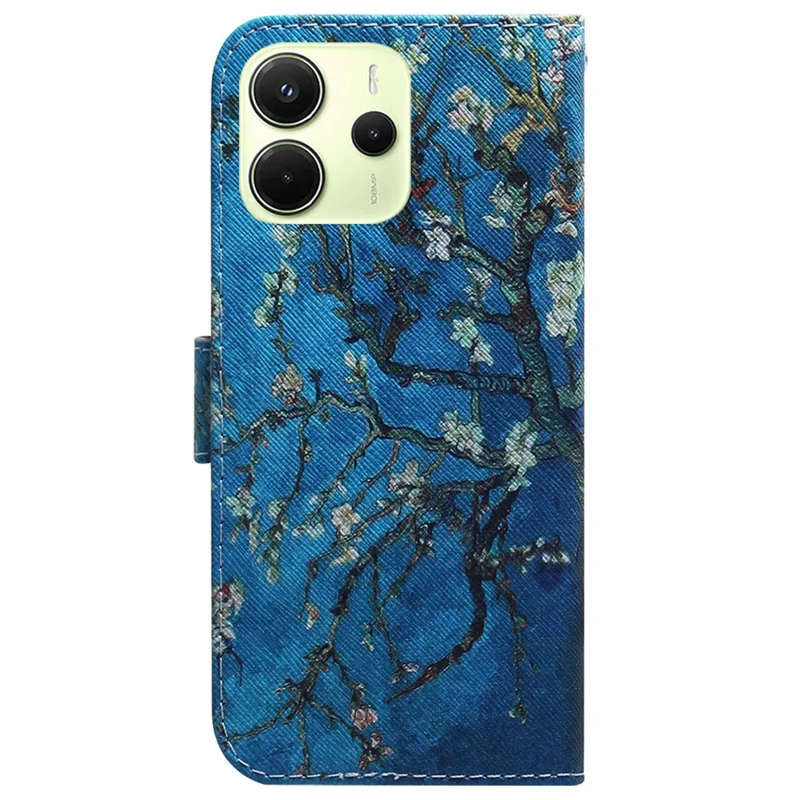 For Xiaomi Redmi Note 14 4G (163.25mm) Wallet Case Pattern Print Leather Phone Cover - Apricot Flowers