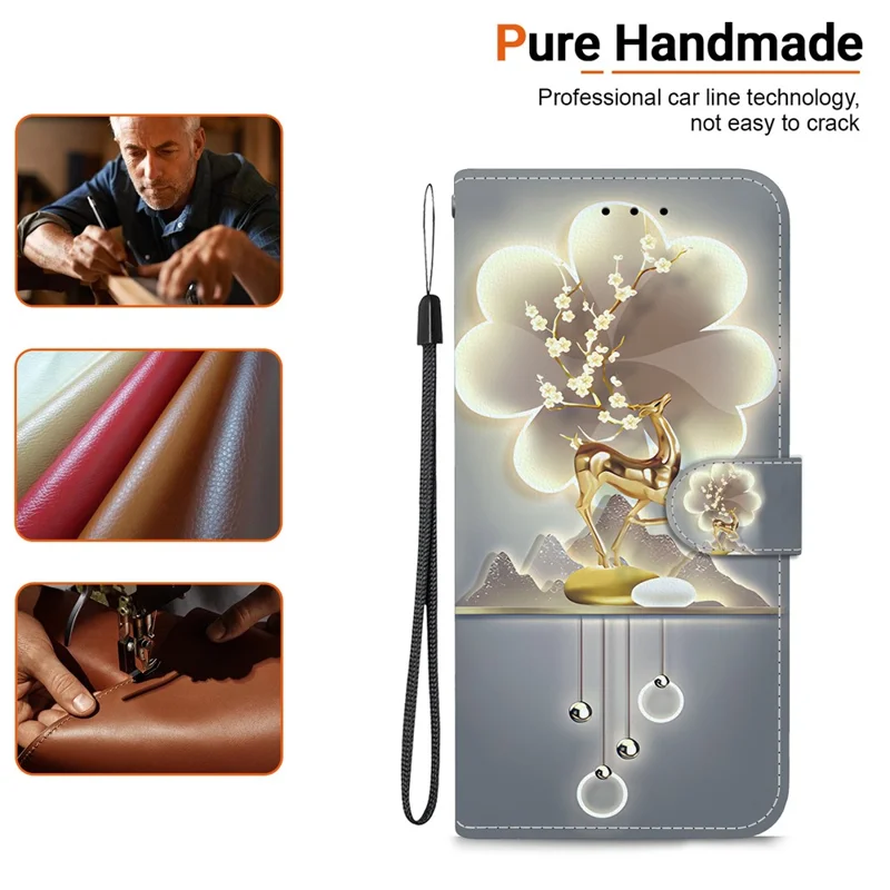 Futerał na Xiaomi Redmi Note 14 4G (163,25 mm) z nadrukiem wzoru, antywypadkowy skórzany etui-portfel - Sika Deer