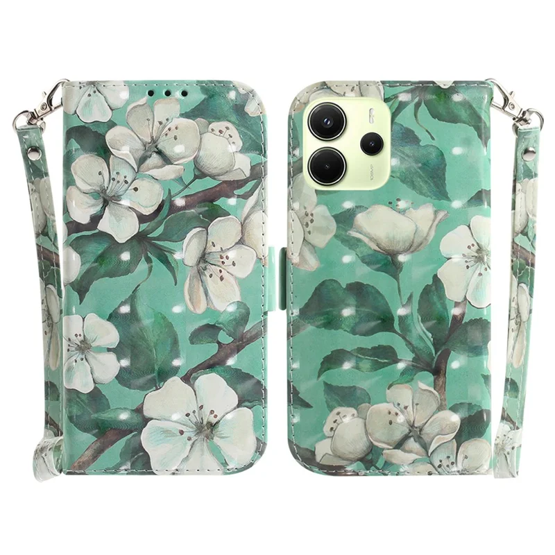 For Xiaomi Redmi Note 14 4G (163.25mm) Case Pattern Printing Leather Wallet Phone Cover with Wrist Strap - Watercolor Flowers
