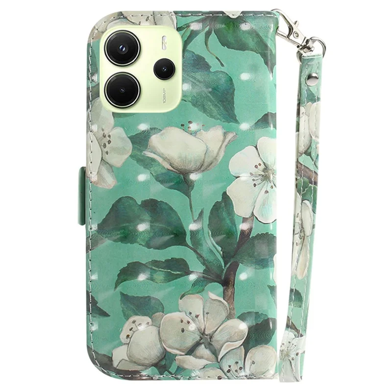For Xiaomi Redmi Note 14 4G (163.25mm) Case Pattern Printing Leather Wallet Phone Cover with Wrist Strap - Watercolor Flowers