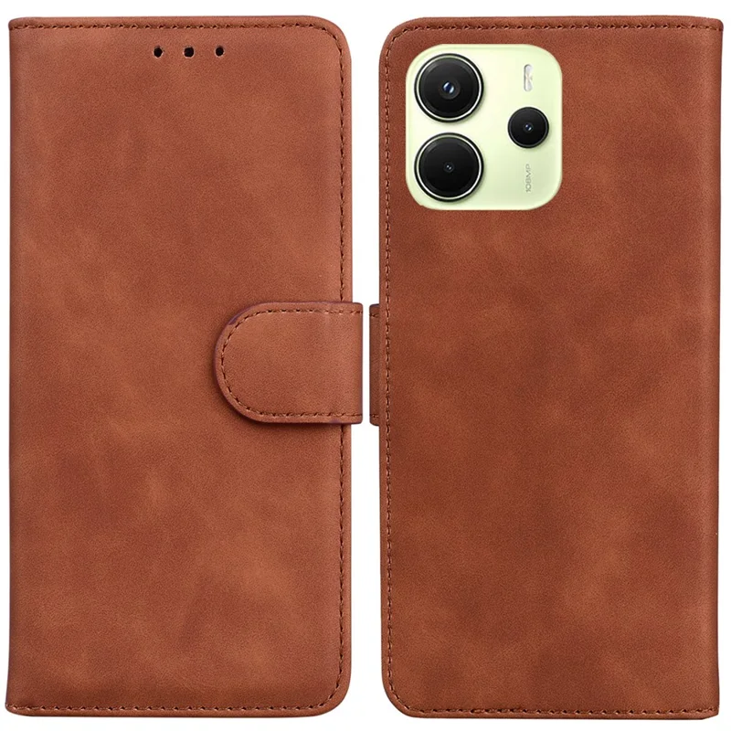 Fodral för Xiaomi Redmi Note 14 4G (163,25 mm) Enfärgat läderfodral med plånbok - Brun
