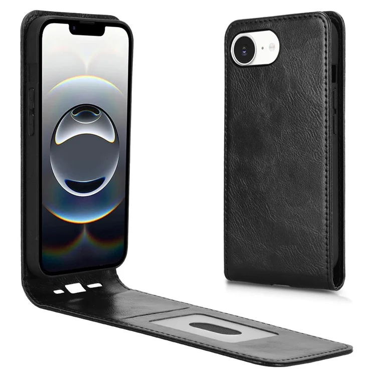 For iPhone 16e Case with Card Slot Magnetic Vertical Flip Leather Phone Cover - Black