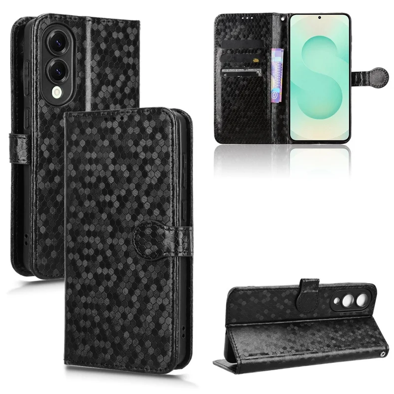 Capa carteira para Samsung Galaxy S25 Edge com estampa de pontos, em couro sintético - Preto