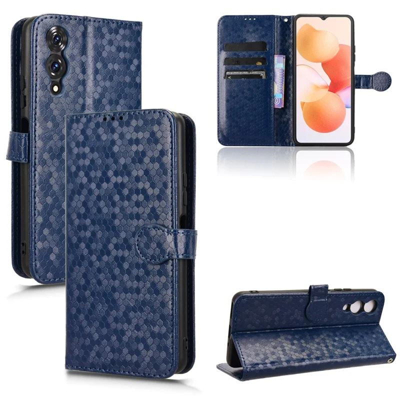 For Cubot A10 Wallet Case Dot Pattern Imprint PU Leather Phone Cover - Dark Blue