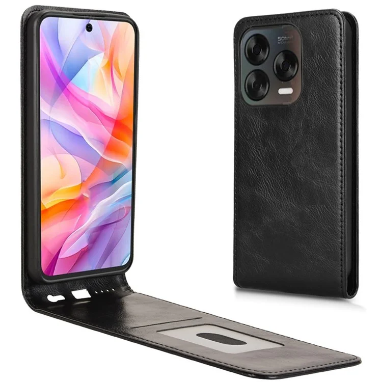 For ZTE Blade V70 Design  /  V70 Vita Case with Card Slot Magnetic Vertical Flip Leather Phone Cover - Black