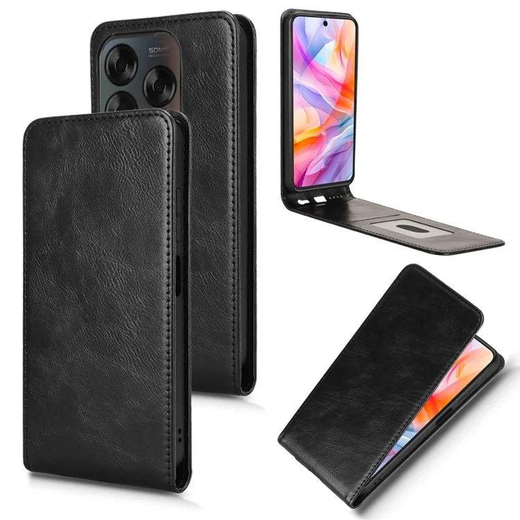 For ZTE Blade V70 Design  /  V70 Vita Case with Card Slot Magnetic Vertical Flip Leather Phone Cover - Black