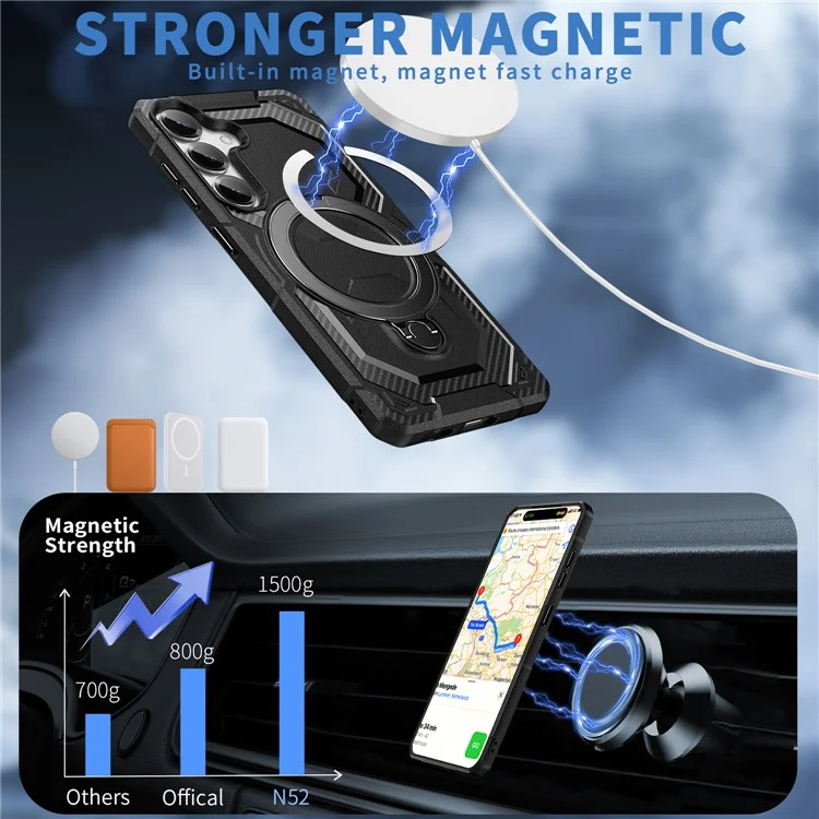 Pour étui Samsung Galaxy S25 / S24 Compatible avec MagSafe Support Béquille TPU + PC Coque de Téléphone - Noir