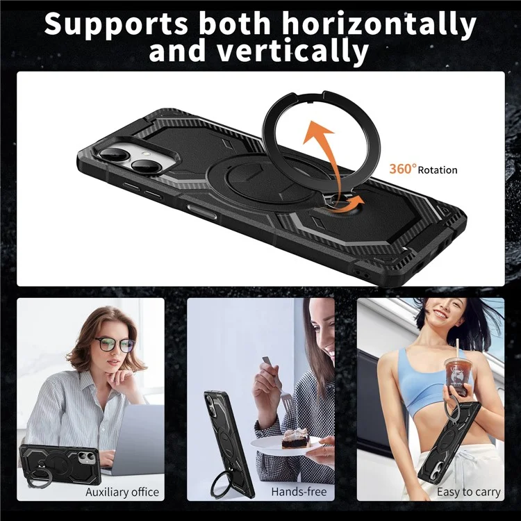 For Samsung Galaxy A06 4G Case Compatible with MagSafe Kickstand TPU + PC Phone Cover - Black
