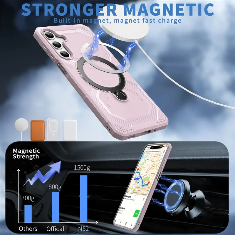 Cover per Samsung Galaxy A25 5G (Globale) (161,0 mm) / A24 4G (162,1 mm) con Supporto Integrato in TPU + PC - Rosa