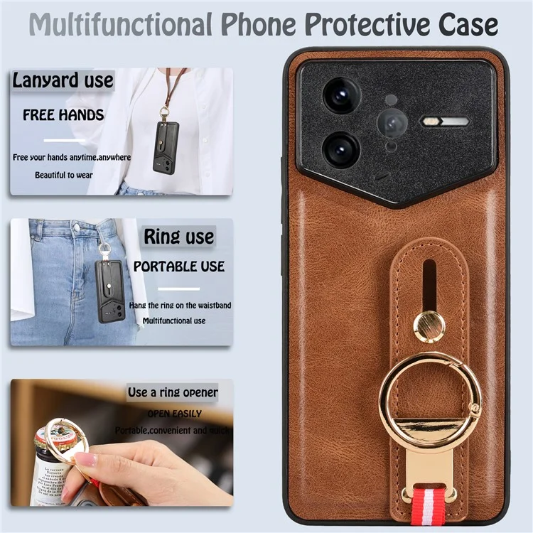 For Xiaomi Poco F7 Ultra 5G / Redmi K80 Pro 5G Case Wristband Kickstand Leather + PC + TPU Phone Cover with Bottle Opener - Brown