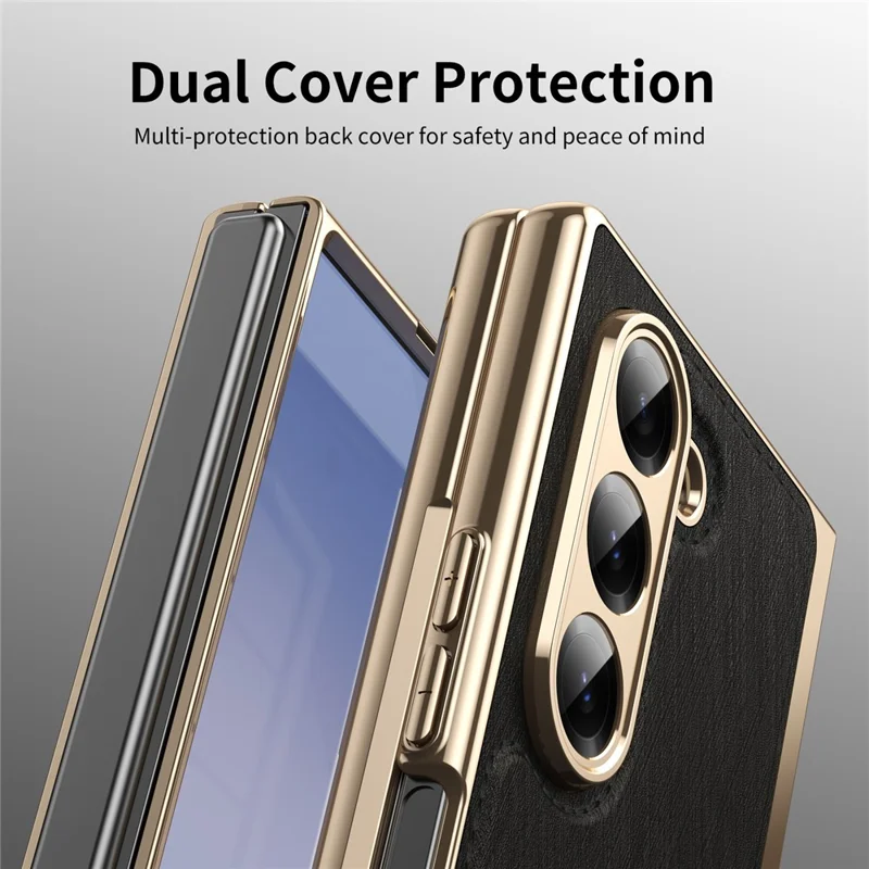 Pour Samsung Galaxy Z Fold6 5G Étui Revêtement en cuir PU Téléphone Couverture Électroplaquée avec Protecteur d'écran intégré - Noir