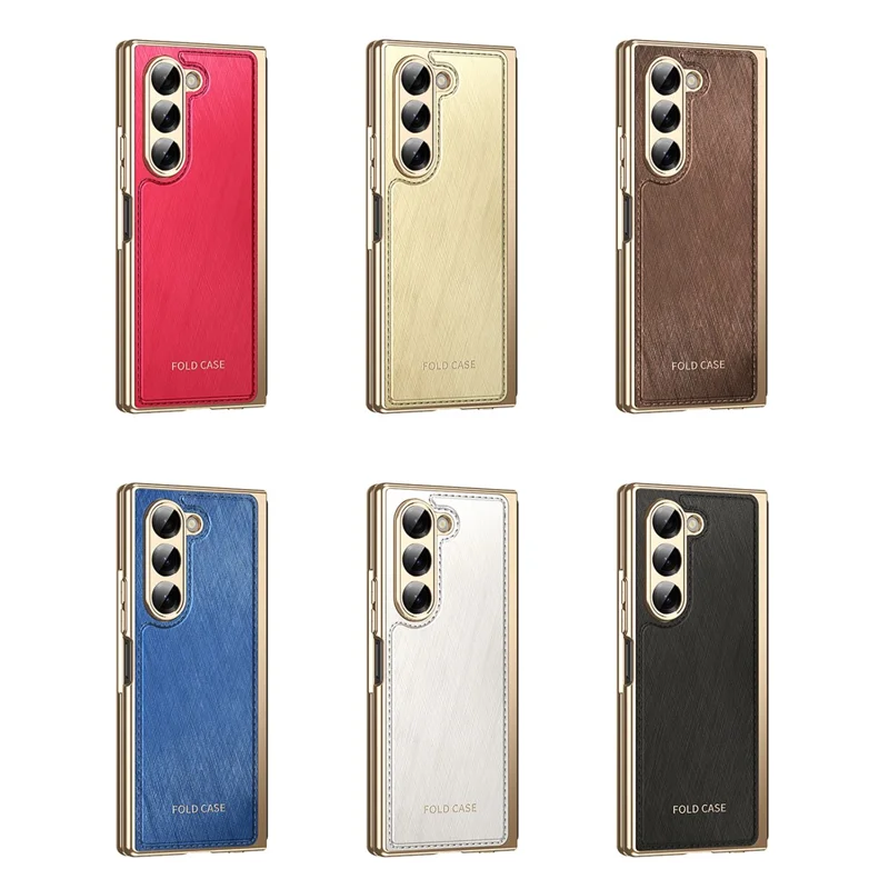 Pour Samsung Galaxy Z Fold6 5G Étui Revêtement en cuir PU Téléphone Couverture Électroplaquée avec Protecteur d'écran intégré - Noir