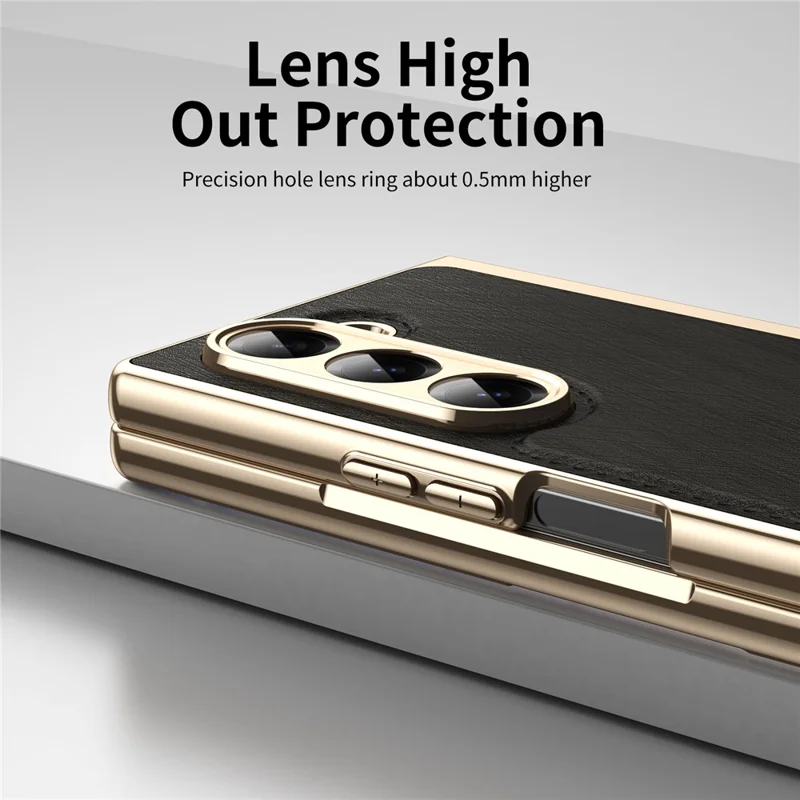 Pour Samsung Galaxy Z Fold6 5G Étui Revêtement en cuir PU Téléphone Couverture Électroplaquée avec Protecteur d'écran intégré - Noir