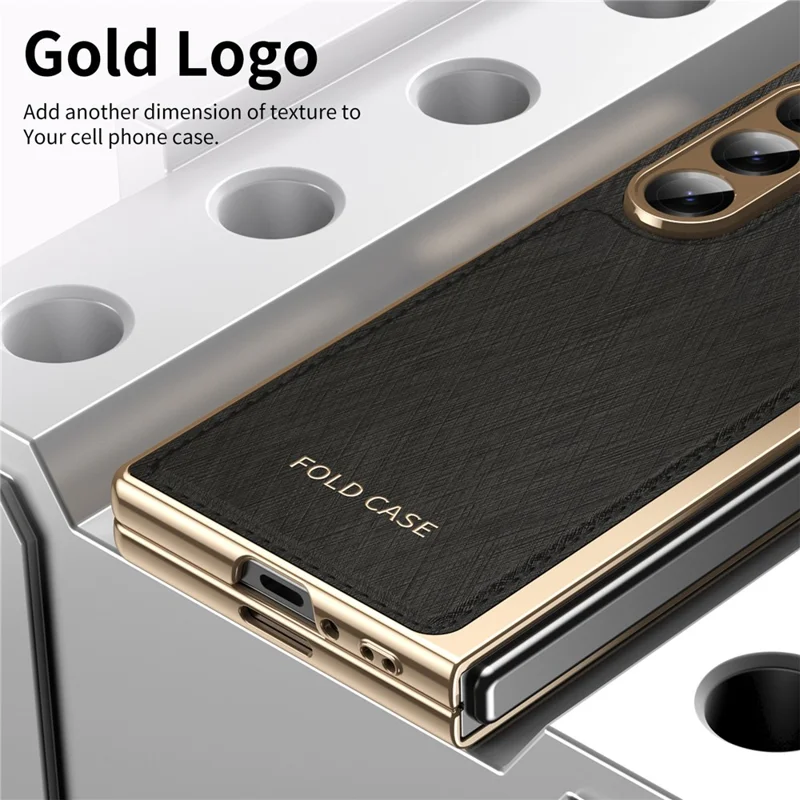 Pour Samsung Galaxy Z Fold6 5G Étui Revêtement en cuir PU Téléphone Couverture Électroplaquée avec Protecteur d'écran intégré - Noir
