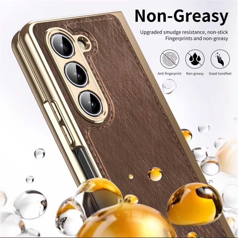 For Samsung Galaxy Z Fold5 5G Case PU Leather Coated PC Electroplated Phone Cover Built In Screen Protector - Brown