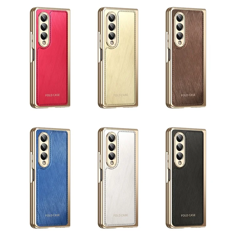 For Samsung Galaxy Z Fold4 5G Case PU Leather Coated PC Electroplated Phone Cover Built In Screen Protector - Blue