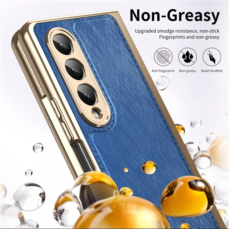 For Samsung Galaxy Z Fold4 5G Case PU Leather Coated PC Electroplated Phone Cover Built In Screen Protector - Blue