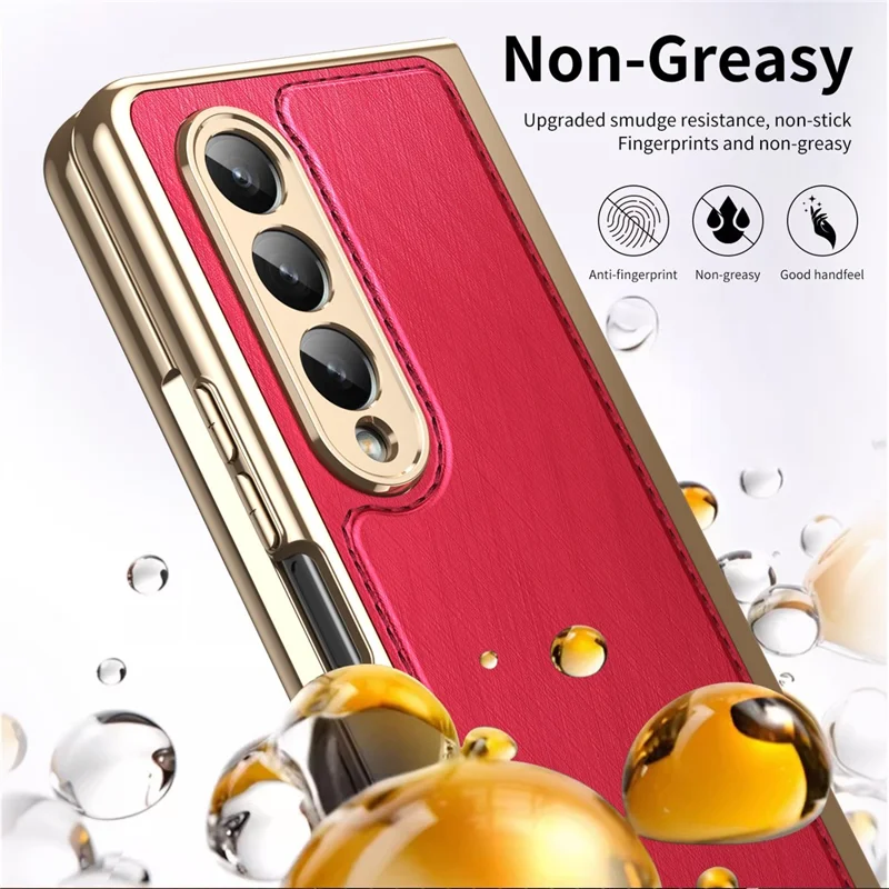For Samsung Galaxy Z Fold4 5G Case PU Leather Coated PC Electroplated Phone Cover Built In Screen Protector - Red