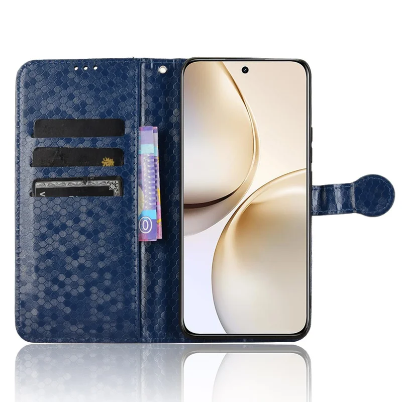 For Realme 14 Pro+ 5G Wallet Case Dot Pattern Imprint PU Leather Phone Cover - Dark Blue