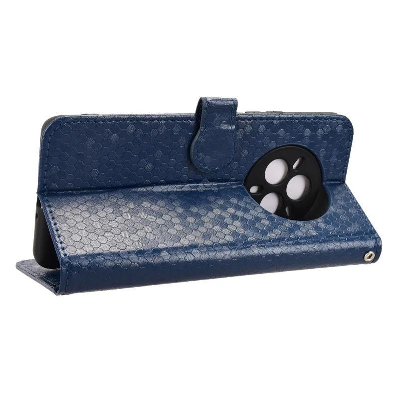 For Realme 14 Pro+ 5G Wallet Case Dot Pattern Imprint PU Leather Phone Cover - Dark Blue