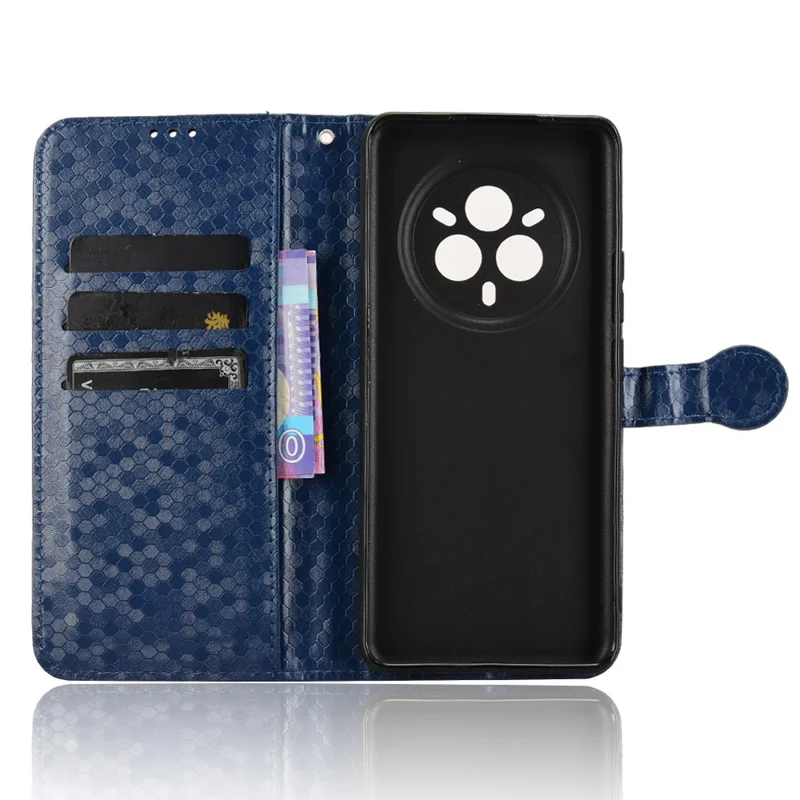 For Realme 14 Pro+ 5G Wallet Case Dot Pattern Imprint PU Leather Phone Cover - Dark Blue