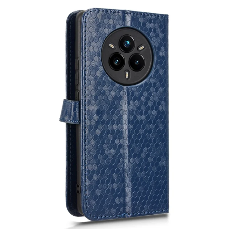 For Realme 14 Pro+ 5G Wallet Case Dot Pattern Imprint PU Leather Phone Cover - Dark Blue