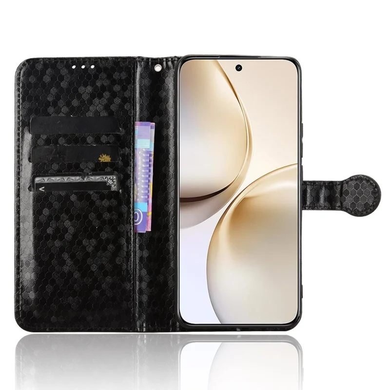 For Realme 14 Pro 5G Wallet Case Dot Pattern Imprint PU Leather Phone Cover - Black