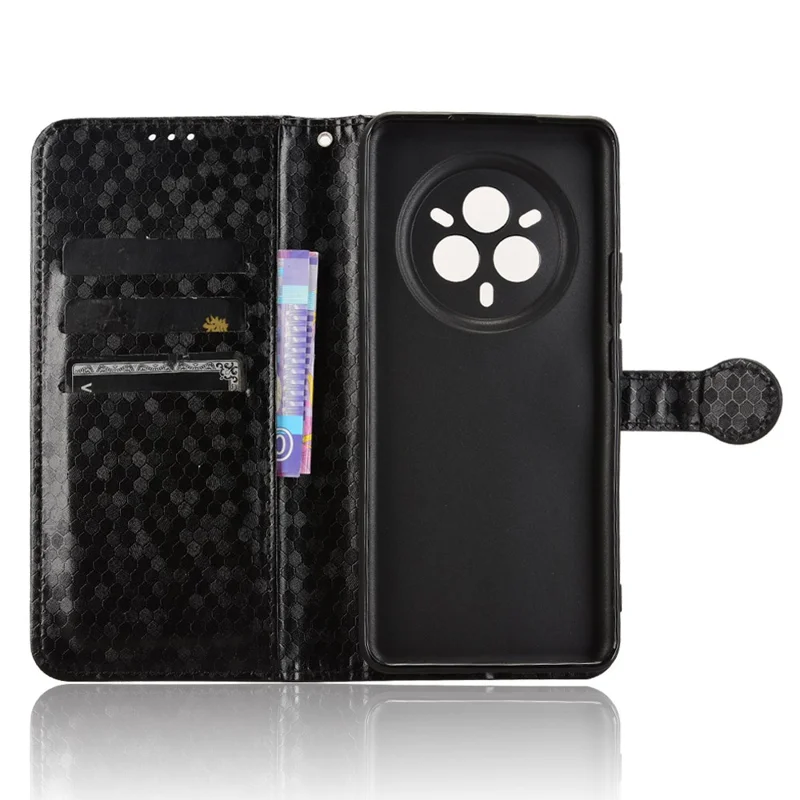 For Realme 14 Pro 5G Wallet Case Dot Pattern Imprint PU Leather Phone Cover - Black