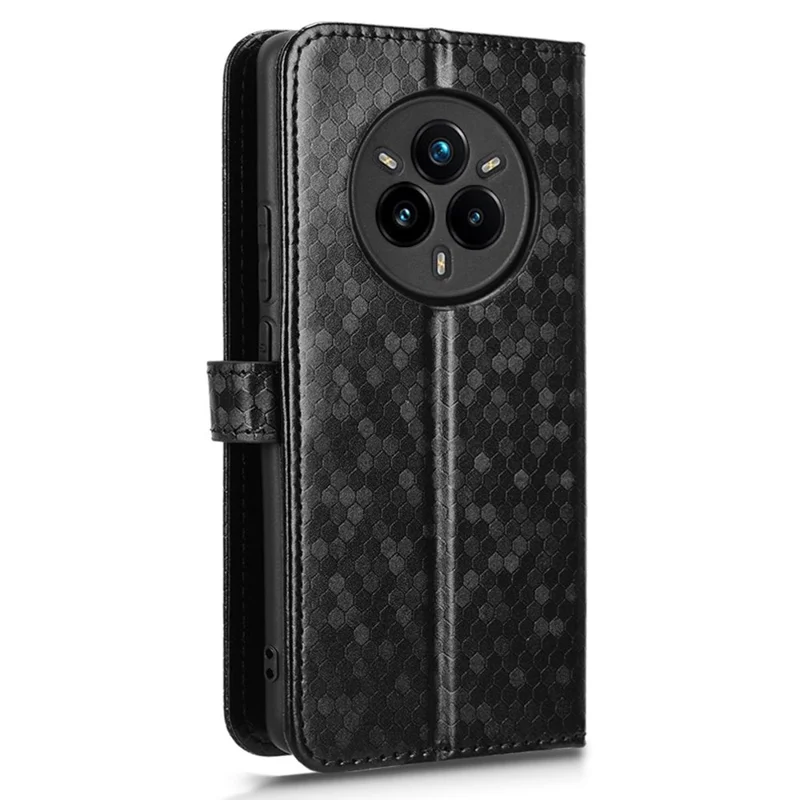 For Realme 14 Pro 5G Wallet Case Dot Pattern Imprint PU Leather Phone Cover - Black
