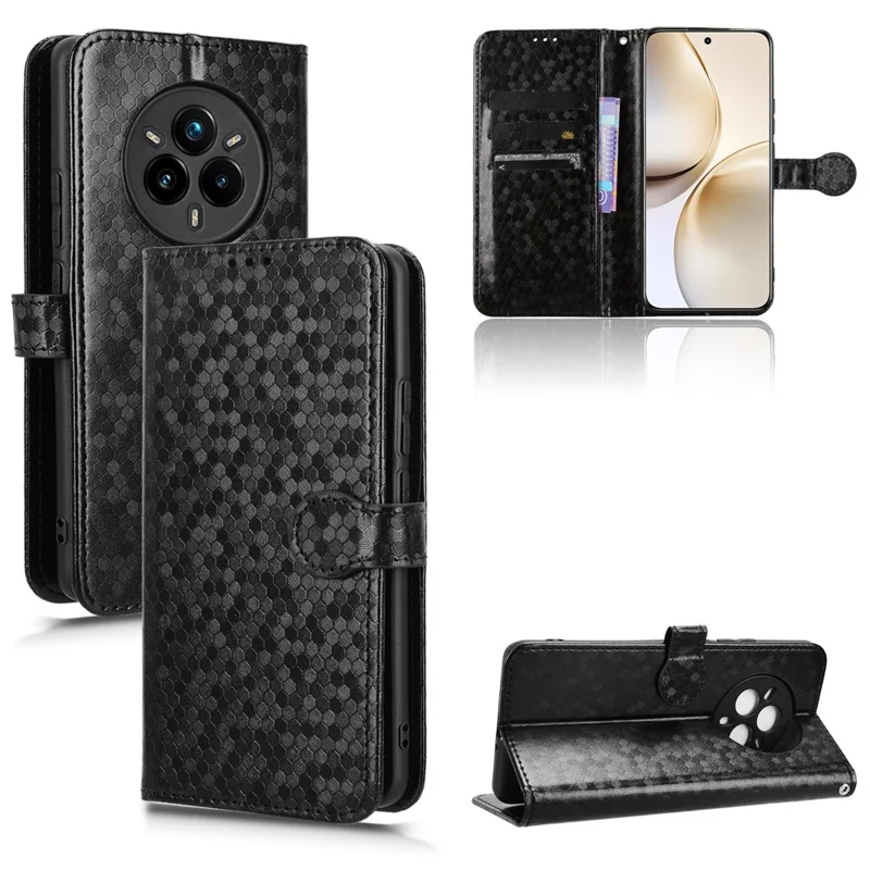 For Realme 14 Pro 5G Wallet Case Dot Pattern Imprint PU Leather Phone Cover - Black