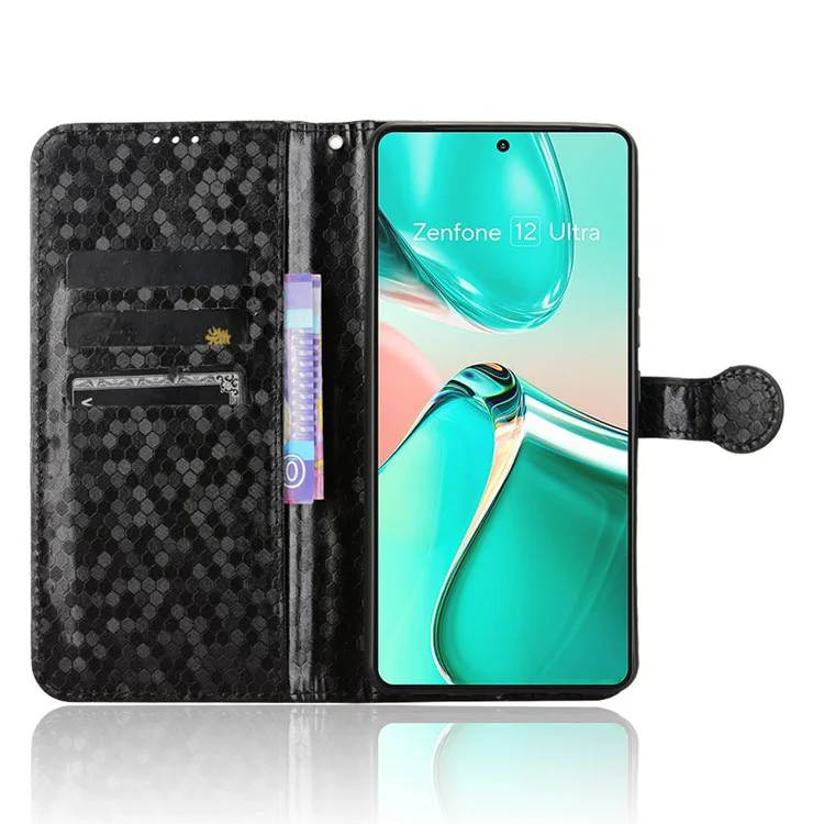 Pour Asus Zenfone 12 Ultra 5G Étui Portefeuille à Motif à Pois en Cuir PU - Noir