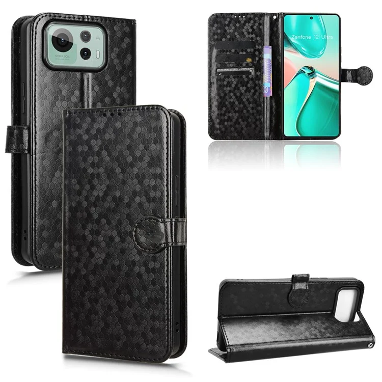 Pour Asus Zenfone 12 Ultra 5G Étui Portefeuille à Motif à Pois en Cuir PU - Noir